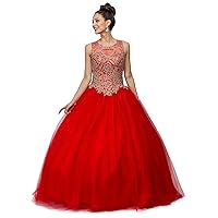 Dancing Queen Women's Gorgeous Red Embroidered Quinceanera Dress- Ladies Wedding Evening Party Pretty Ball Gown Princess Dresses - Long & Sleeveless UK