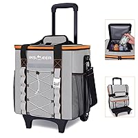 INSMEER Collapsible Rolling Cooler - 45 Cans/30L,Insulated Cooler Bag with Wheels/Shoulder Strap,Wheeled & 3 Carry Way Cooler Options Available,Large Travel Cooler for Grocery Shopping
