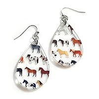 Horse Dangle Earrings with Mini Horses Patterned Acrylic Lightweight Hypoallrgenic Equestrian Derby Jewelry