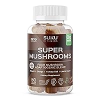 Super Mushroom -Reishi Chaga, Turkey Tail & Lions Mane Blend Gummies for Immunity - Easy to Chew - Non GMO, Gluten Sugar Free - Espresso Decaffeinated Flavored Gummy Vitamins, 50 Count