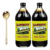 Plantation Blackstrap Molasses Unsulphured Organic, 31 Oz - Rich in Flavor, with Moofin Golden SS Spoon-2, Blackstrap Molasses Plantation for Baking & Sweetening Pack of 2 - Fine Quality Molasses