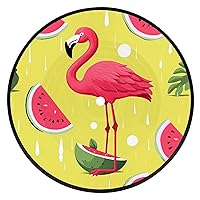 Coaster for Drink Leather Coaster Set of 6 Heat Resistant Drink Coasters with Holder Pink Flamingo and Watermelon Coffee Cup Mat Tabletop Protection Cup Pad Round Coasters for Kitchen
