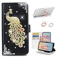 STENES Bling Wallet Phone Case Compatible with Samsung Galaxy Note 10 Plus - Stylish - 3D Handmade Crystal Peacock Magnetic Wallet Leather Cover with Ring Stand Holder [2 Pack] - Black