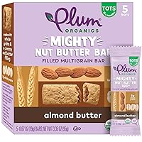 Plum Organics Mighty Nut Butter Bars - Almond Butter - 0.67 oz Bars (Pack of 5) - Organic Toddler Food Multigrain Snack Bars