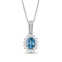 Sterling Silver Diamond and Oval Gemstone Halo Pendant Necklace (1/3 cttw, I-J Color, I2-I3 Clarity), 18