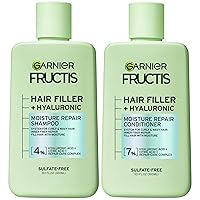 Garnier Fructis Hair Filler Moisture Repair Shampoo and Conditioner Set, Hair Care for Curly, Wavy Hair with Hyaluronic Acid, 10.1 Fl Oz, 2 Items, 1 Kit