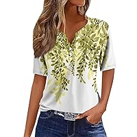 Summer Tops for Women 2024 Trendy V Neck Floral Short Sleeve Shirts Casual Loose Comfy Tunic Clothes