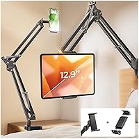 LISEN Tablet Stand Phone Holder iPad Holder for Desk Mount[Ultra Sturdy] 2 Clamps Kindle Holder for Bed Gooseneck Phone Tablet Holder Mount Phone Stand fits iPhone 15 Pro iPad Kindle 4-13