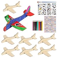 BAPHILE 12 Pack DIY Wood Planes，Mini Airplane Paint and Decorate Wooden Airplane Craft Kits with Decorate Tools for Kids School Craft Decor Projects