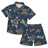 Toddler Baby Boy Short Sleeve Button Down Shirt & Shorts Set Boy Summer Outfit Sets 3-10 Years Old