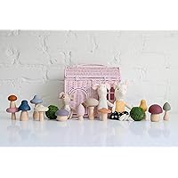 Rool Rattan House Basket and Set of 12 Mushrooms Toys for Kids and Home Decor