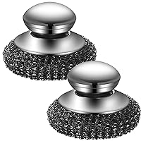 Onewly 2Pack Steel Wool Scrubber with Handle, Stainless Steel Scrubber for Cleaning Cast Iron, Dishes, Stock Pots, Pans, Griddles, Grills