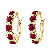 Hoop Earrings, 2.60 Ct Round Red Cubic Zirconia 14K Gold Plated S Design Round Hoop Earrings