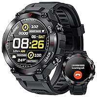 Military Smart Watch for Men with Text and Call 480 mAh Long Standby Outdoor Tactical Smart Watch Rugged Fitness Tracker with Heart Rate Sleep Monitor 1.32” Smartwatch Compatible with iOS Android
