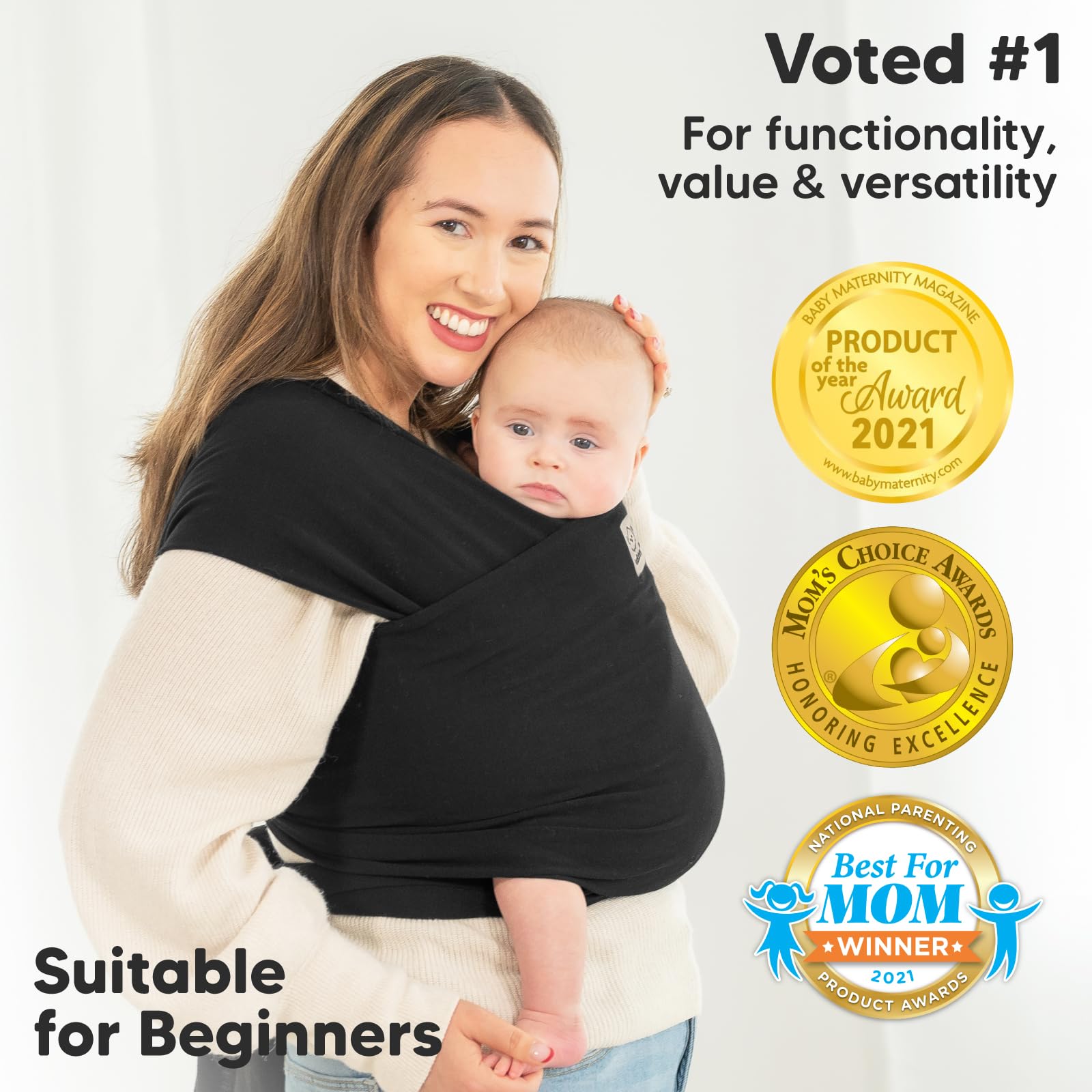 KeaBabies Baby Wrap Carrier - All in 1 Original Breathable Baby Sling, Lightweight,Hands Free Baby Carrier Sling, Baby Carrier Wrap, Baby Carriers for Newborn,Infant, Baby Wraps Carrier (Trendy Black)