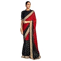 Cocktail Party Wear Bollywood Indian Women Georgette Saree Blouse Fancy Lace Muslim Sari 3681