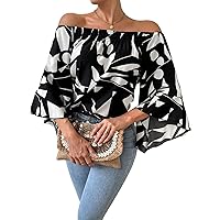 Floerns Women's Boho Off Shoulder 3/4 Bell Sleeve Summer Blouse Top