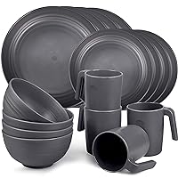 Shopwithgreen Plastic Dinnerware Sets (16PCS) - Lightweight & Unbreakable Dinnerware Set - Microwave Safe Plates Set, Bowls, Cups Mugs, Service for 4, Great for Kids & Adult