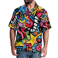 Hawaiian Shirt for Men Casual Button Down, Quick Dry Holiday Beach Short Sleeve Shirts Weird Artistic Lines,S