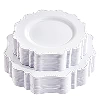 COLOSUS 60pcs White Disposable Plastic Plates-Heavy duty plate for party/wedding/anniversary 30 dinner plates and 30 dessert/salad plates