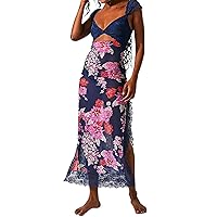 Women Backless Floral Maxi Dress Sleeveless Deep V Neck Patchwork Dress Y2k Aline Beach Vacation Sundress