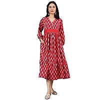 Womens Ikat Red Cotton Maxi Dress