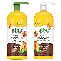 Alba Botanica More Moisture Coconut Milk Shampoo and Conditioner - 34 fl oz Each - Plant Based and Cruelty Free - Formulated for Dry Hair - No Artificial Colors, Parabens, Phthalates, or Sulfates