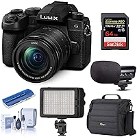 Panasonic LUMIX G95 20.3 Megapixel Mirrorless Digital Camera, 12-60mm F3.5-5.6 Lens, Pre-Installed V-Log L, Bundle with Bag, CLAR LED Light, Marantz Mic, 64GB SD Card, Cleaning Kit, Card Reader