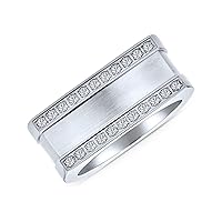 Bling Jewelry Personalize Greek Key Geometric Pave CZ Accent Cubic Zirconia Cross Men's Rectangle Signet Statement Band Ring For Men .925 Sterling Silver or Stainless Steel