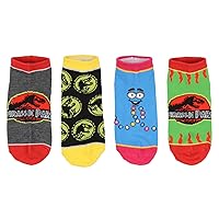 Jurassic Park Socks Kids T-Rex Dinosaur Jurassic World Ankle No Show Socks - 4 Pack For Boys Or Girls