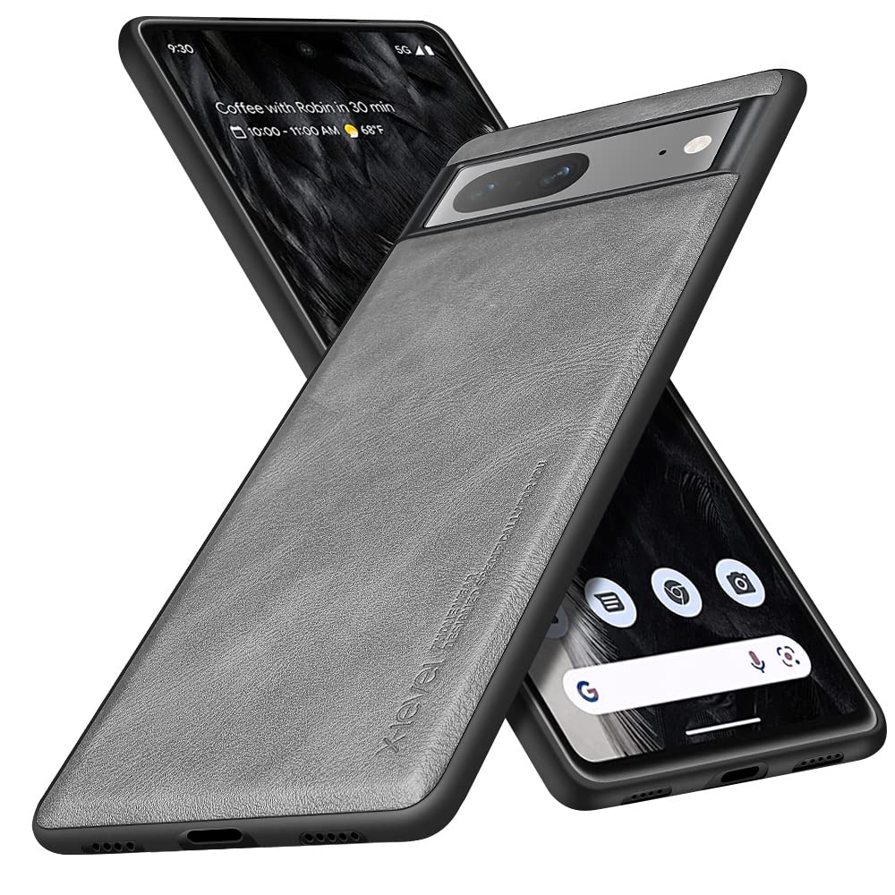 X-level Google Pixel 7 Case 5G Ultra-Thin Slim Premium PU Leather Elegant Soft TPU Bumper Shockproof Protective Cases Phone Cover for Google Pixel 7 2022(Gray)