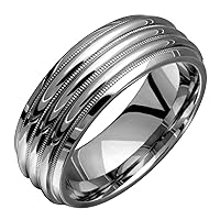 Sphere Titanium Ring 14kt White Gold Polished Finish 8mm Wide Comfort Fit Engagement Band for Him N Her