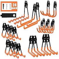 AOBEN Garage Hooks,24Pack Heavy Duty Garage Hanger Organizer Anti-Slip Double Wall Garage Storage Hooks for Ladder, Power Tool,Bike,Ropes (23 Hooks & 1 hoder Strap)-Orange