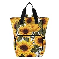 Sunflower Leaves Diaper Bag Backpack for Dad Mom Large Capacity Baby Changing Totes with Three Pockets Multifunction Travel Diaper Bag for Picnicking Playing