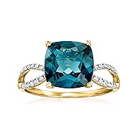 Ross-Simons 4.90 Carat London Blue Topaz and .11 ct. t.w. Diamond Ring in 14kt Yellow Gold. Size 6