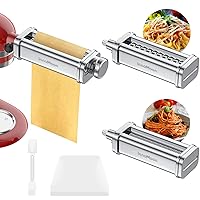 Pasta Maker Attachment Set for KitchenAid Stand Mixers,Stainless Steel Pasta Sheet Roller,Spaghetti & Fettuccine Cutters Accessories plus Dough Scraper as Gift
