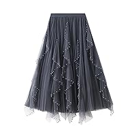Women's Sheer Tutu Tulle Skirts Mesh Tiered Layered Poofy Fairy Half-Dress Prom Party Midi Skirt Petticoat