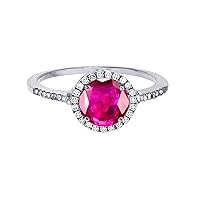 Sterling Silver Rhodium 7mm Round Created Ruby & Created White Sapphire Halo Ring