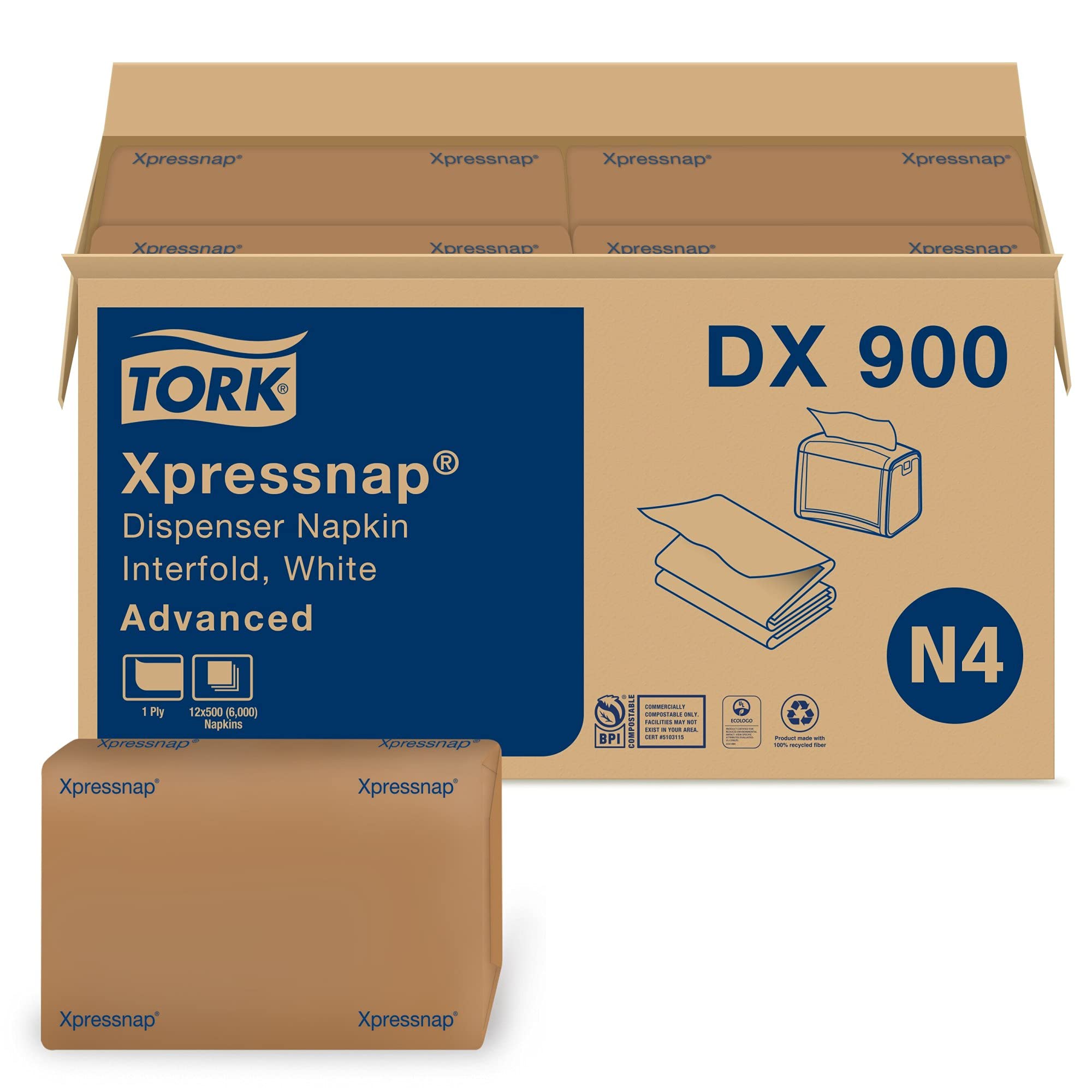 Tork Xpressnap® White Dispenser Napkin N4, Advanced, Interfold 1-ply, 13