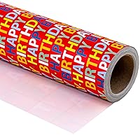 WRAPAHOLIC Birthday Wrapping Paper Roll - Happy Birthday Lettering on Red Design for Birthday, Holiday, Party, Baby Shower - 30 Inch x 33 Feet