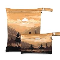 Western Cowboy Wet Dry Bags Sets Waterproof Reusable with Two Zippered Pocket for Diaper,Swimsuit,Gym Clothes,2 Pack