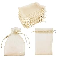 Super Z Outlet 100 Pack 4x6 Inch Mini Sheer Drawstring Organza Transparent Bags Jewelry Sack Pouches for Wedding, Party Decorations, Arts & Crafts Gifts (Ivory)