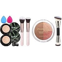 2 PCS Mushroom Head Air Cushion CC Cream Nature Foundation,Foundation Brush Powder Brush,PHOERA Contour Palette,Shades with Highlighter & Bronzer & Blush,Non-greasy and Waterproof Contouring Makeup