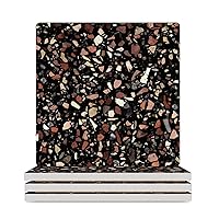 Terrazzo Texture Ceramic Coasters with Cork Backing Absorbent Drink Coasters Great Gift for Housewarming Room Decor Bar Square 3.7 Inches 4PCS