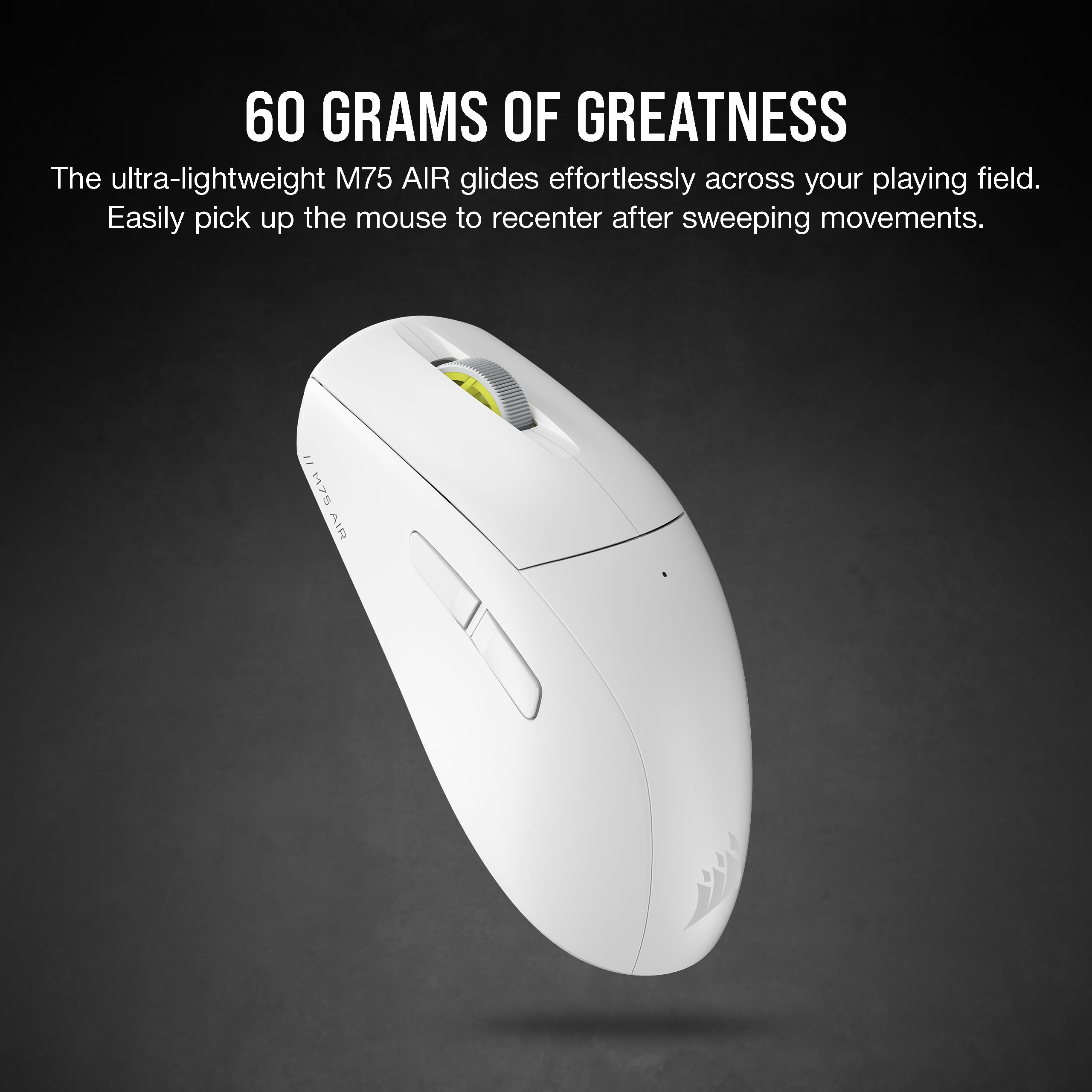 Corsair M75 AIR Wireless Ultra-Light FPS Gaming Mouse – 26,000 DPI – Ultra-Fast Input – Symmetric Shape – iCUE Compatible – PC, Mac – White
