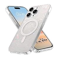 YINLAI Case for iPhone 15 Pro max 6.7-Inch, Magnetic [Compatible with MagSafe] Pearl Glitter Slim Bling Sparkly Mother-of-Pearl Seashell Women Girly Soft Shockproof Protective Phone Cover, White