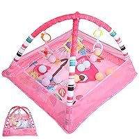 Baby Play Mat, Baby Play Gym, 31.5 x 31.5 x 21.6in Baby Playmat Gym Infant Gym Exercise Baby's Visual Baby Gym Baby Activity Mat for Newborn Sensory Play(Pink)