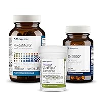 Metagenics PhytoMulti Without Iron - 60 Tablets, D3 5000-120 Softgels, and UltraFlora BiomePro - 30 Capsules