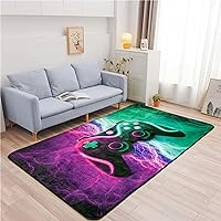 Meeting Story Gamer Gaming Area Rug Tie Dye Lightnings Gamepad Rug Games Console Action Buttons Print Carpet Indoor Floor Sofa Rugs for Kids Bedroom Living Room Game Room Decor(Green-Purple,5×8 Feet)