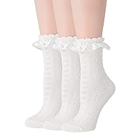 Women Ankle Socks, Lace Ruffle Frilly Comfortable Cotton Socks Fashion Ladies Girl Princess Cute socks
